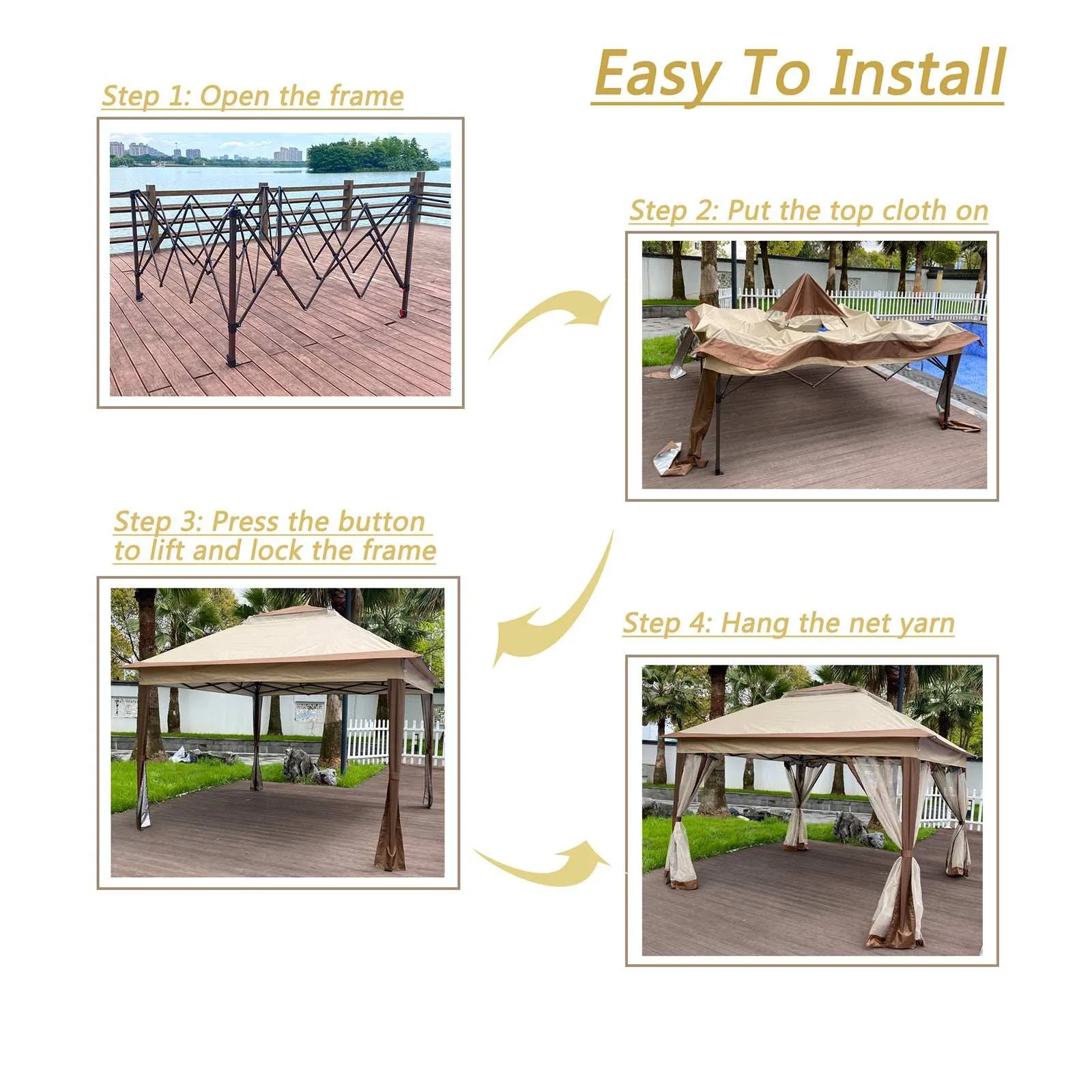 11 x 11 Ft Pop Up Gazebo Canopy With Removable Zipper Netting Coffee