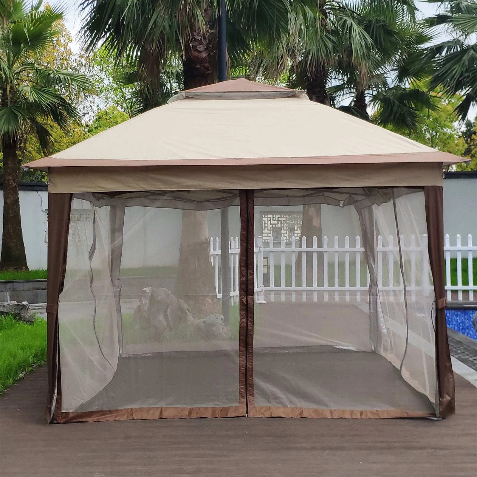 11 x 11 Ft Pop Up Gazebo Canopy With Removable Zipper Netting Coffee