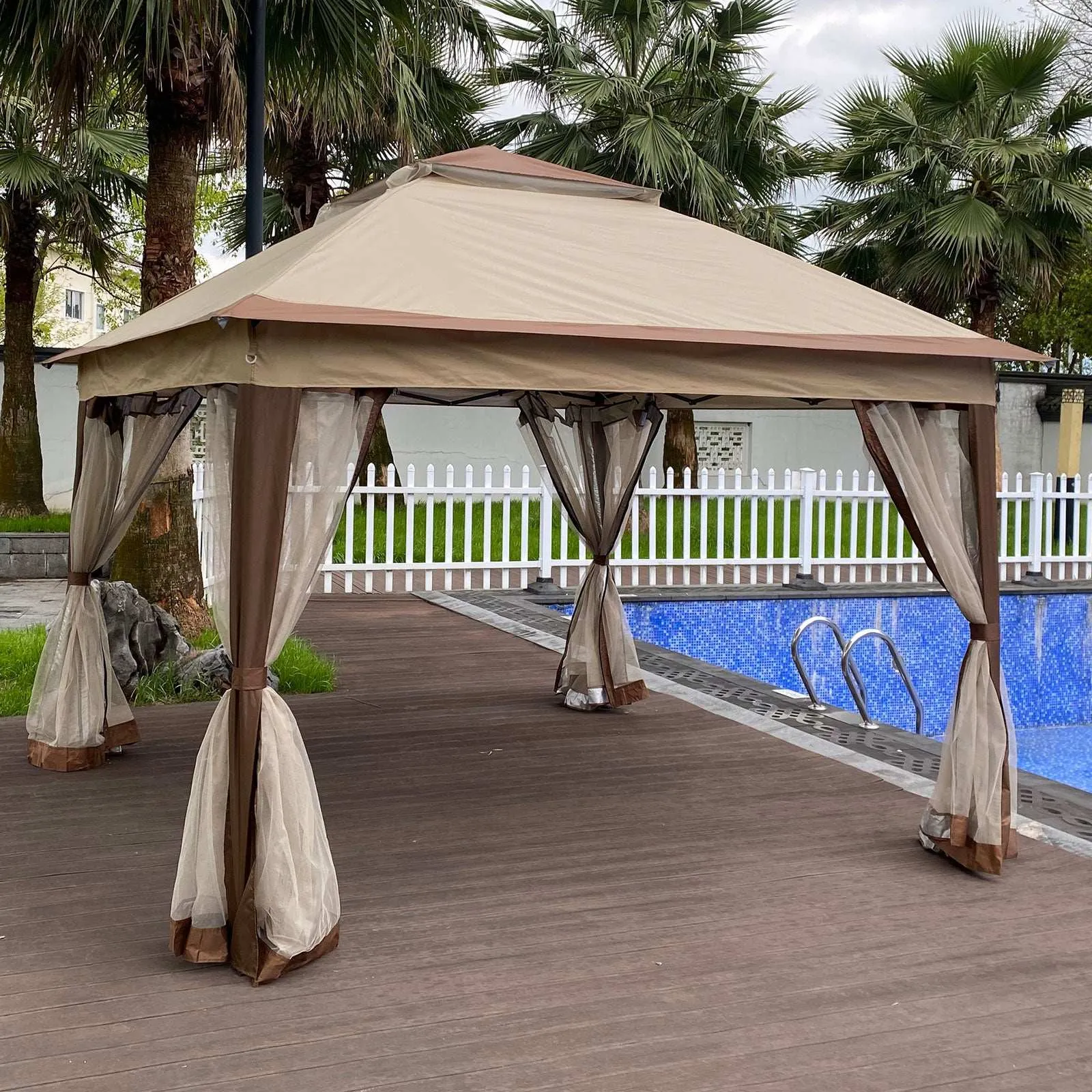 11 x 11 Ft Pop Up Gazebo Canopy With Removable Zipper Netting Coffee