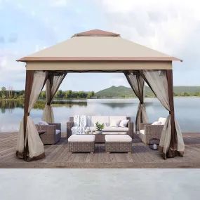 11 x 11 Ft Pop Up Gazebo Canopy With Removable Zipper Netting Coffee