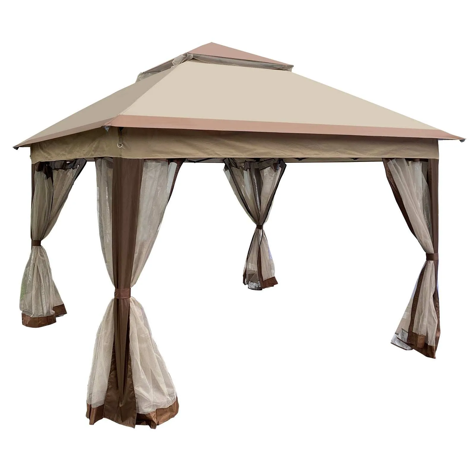 11 x 11 Ft Pop Up Gazebo Canopy With Removable Zipper Netting Coffee