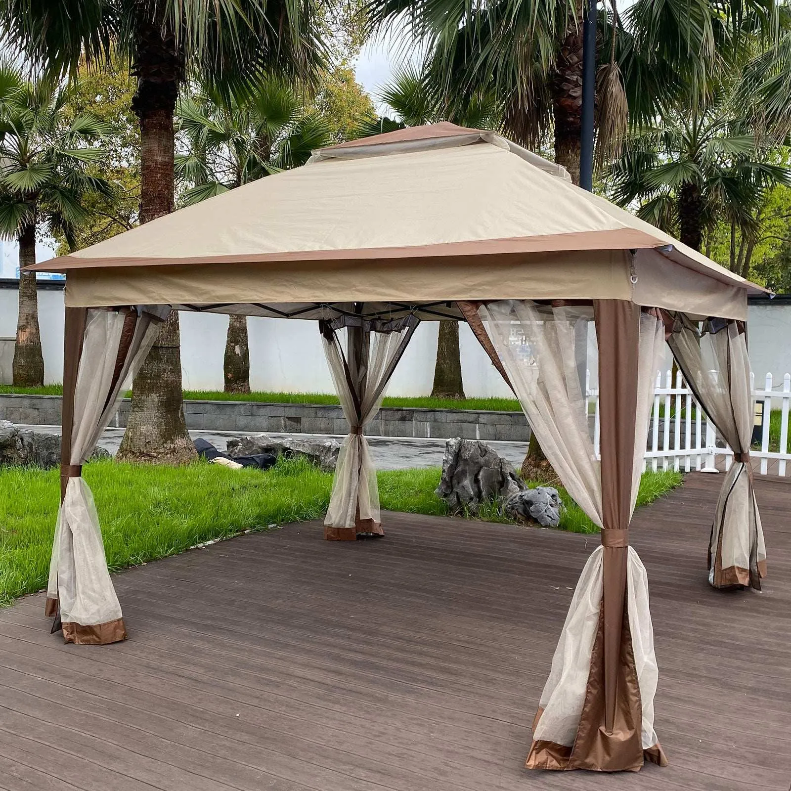 11 x 11 Ft Pop Up Gazebo Canopy With Removable Zipper Netting Coffee