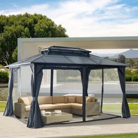 13x10 ft Hardtop Gazebo, Double Roof Canopy Sunshade