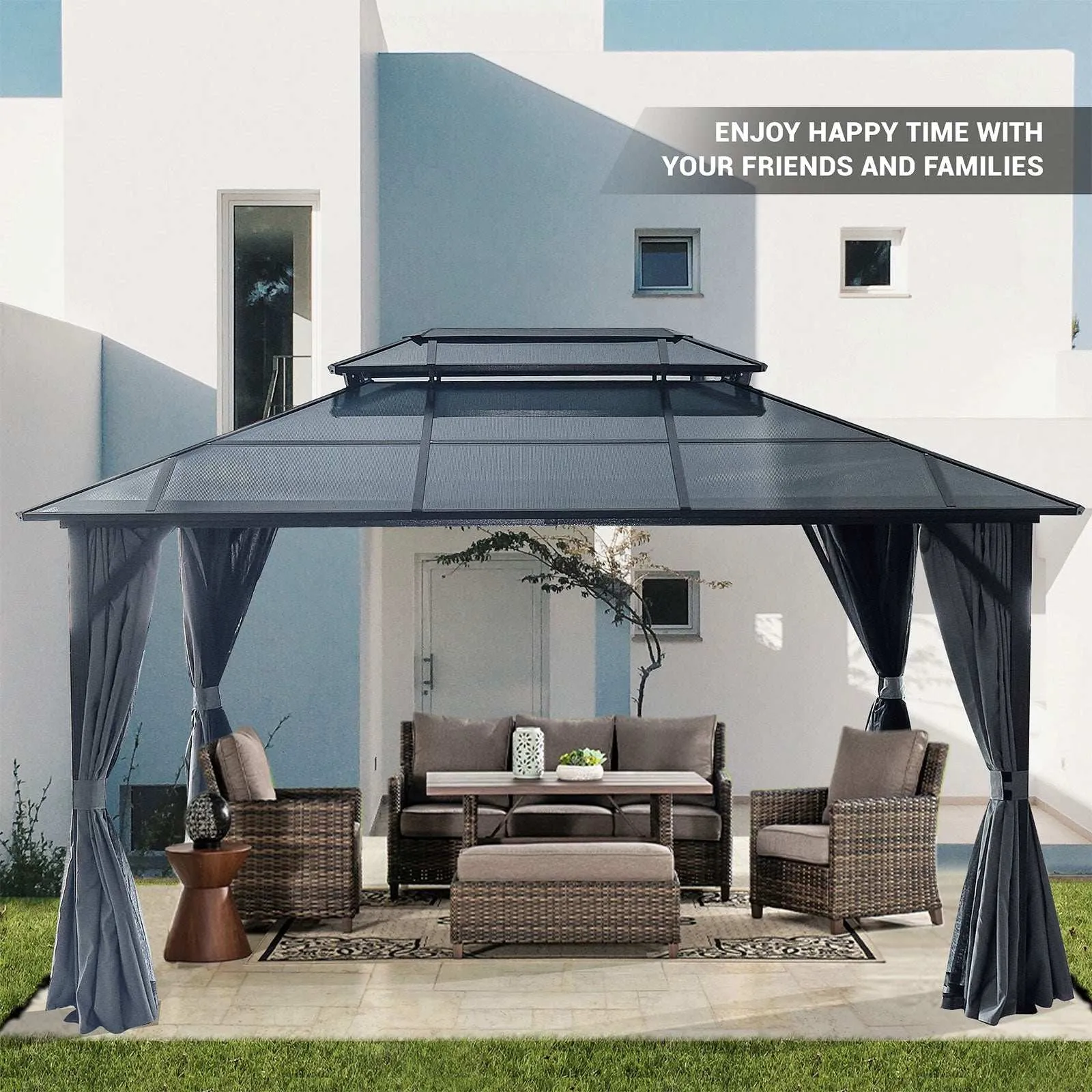 13x10 ft Hardtop Gazebo, Double Roof Canopy Sunshade