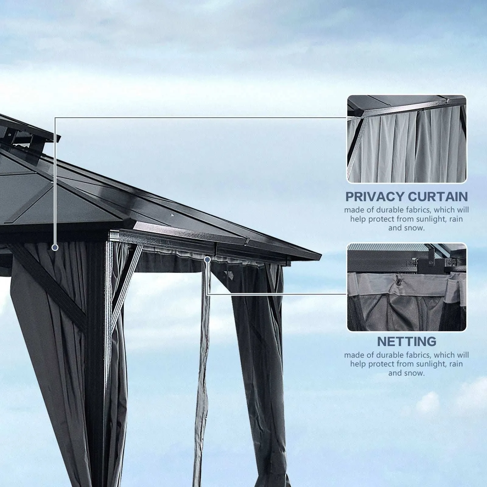13x10 ft Hardtop Gazebo, Double Roof Canopy Sunshade