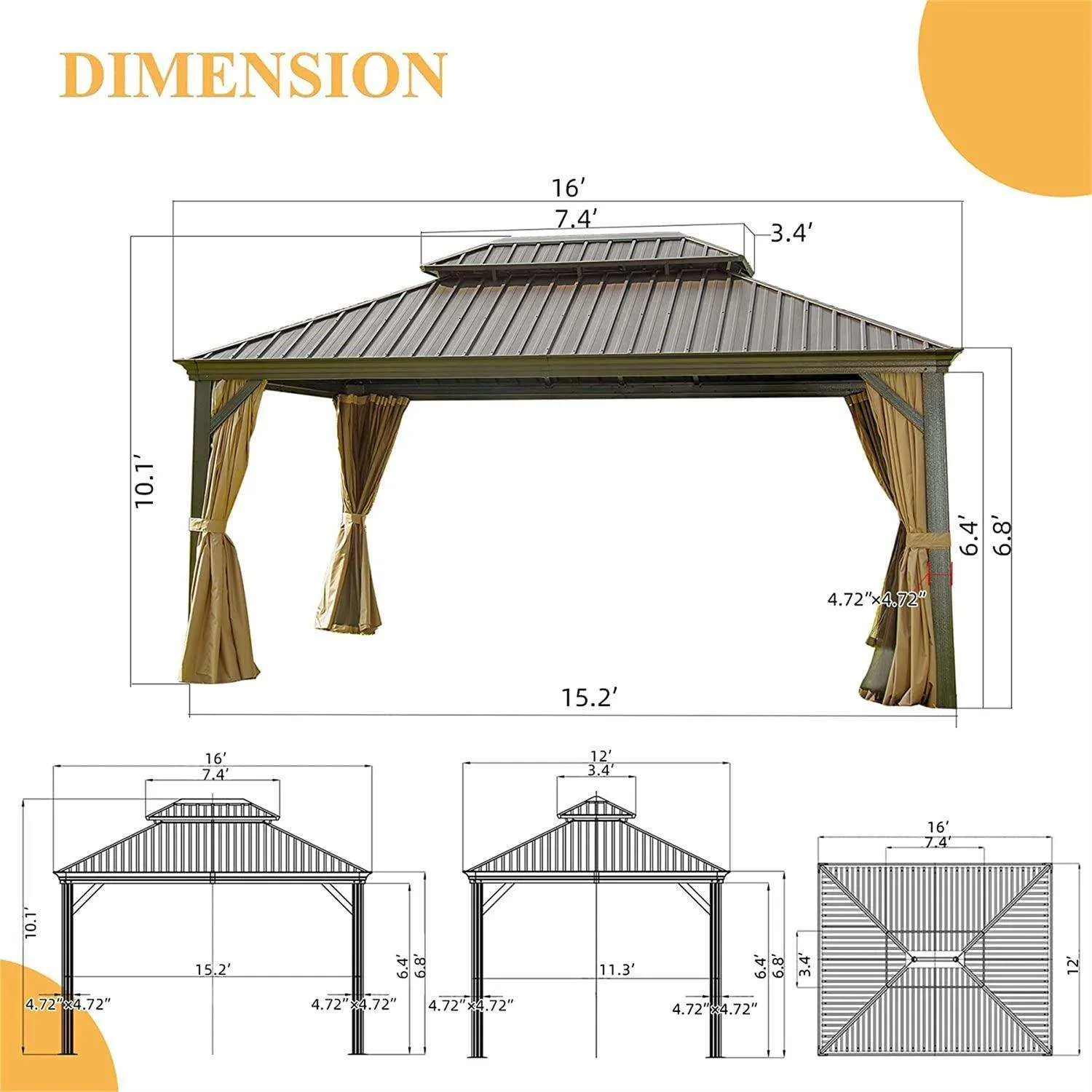 16x12 Ft Hardtop Gazebo Outdoor Aluminum Gazebos