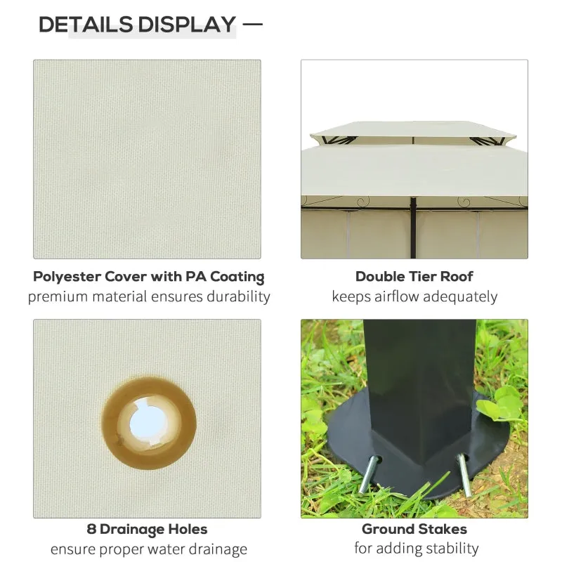 2-Tier Gazebo with Curtains - Cream White, Black Frame