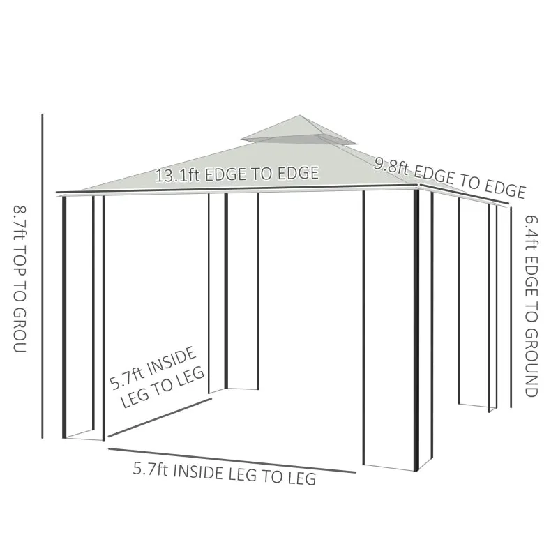 2-Tier Gazebo with Curtains - Cream White, Black Frame