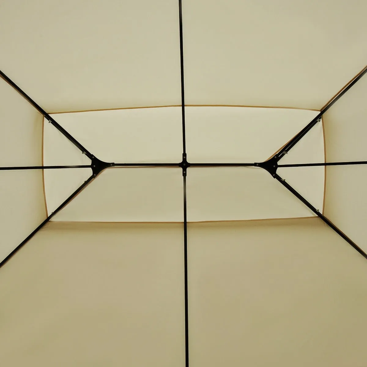 2-Tier Gazebo with Curtains - Cream White, Black Frame