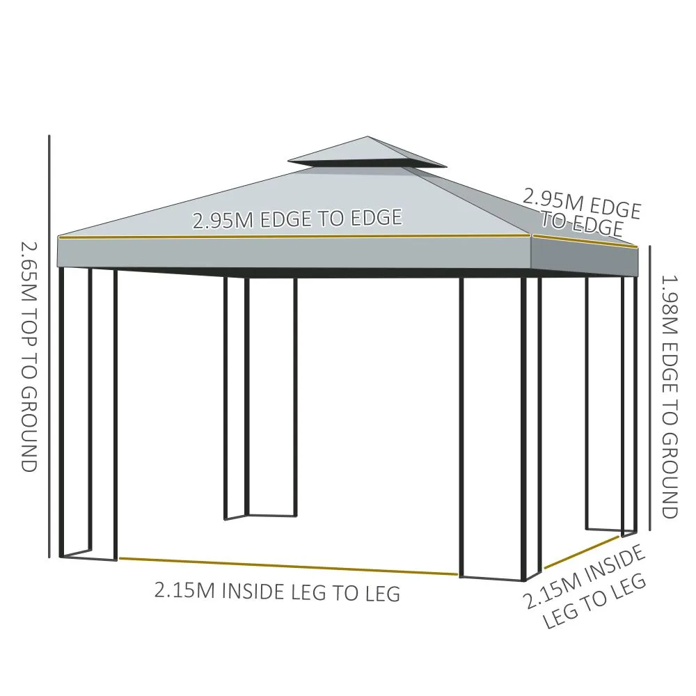 3 x 3m Garden Metal Gazebo Marquee Patio Wedding Party Dark Grey