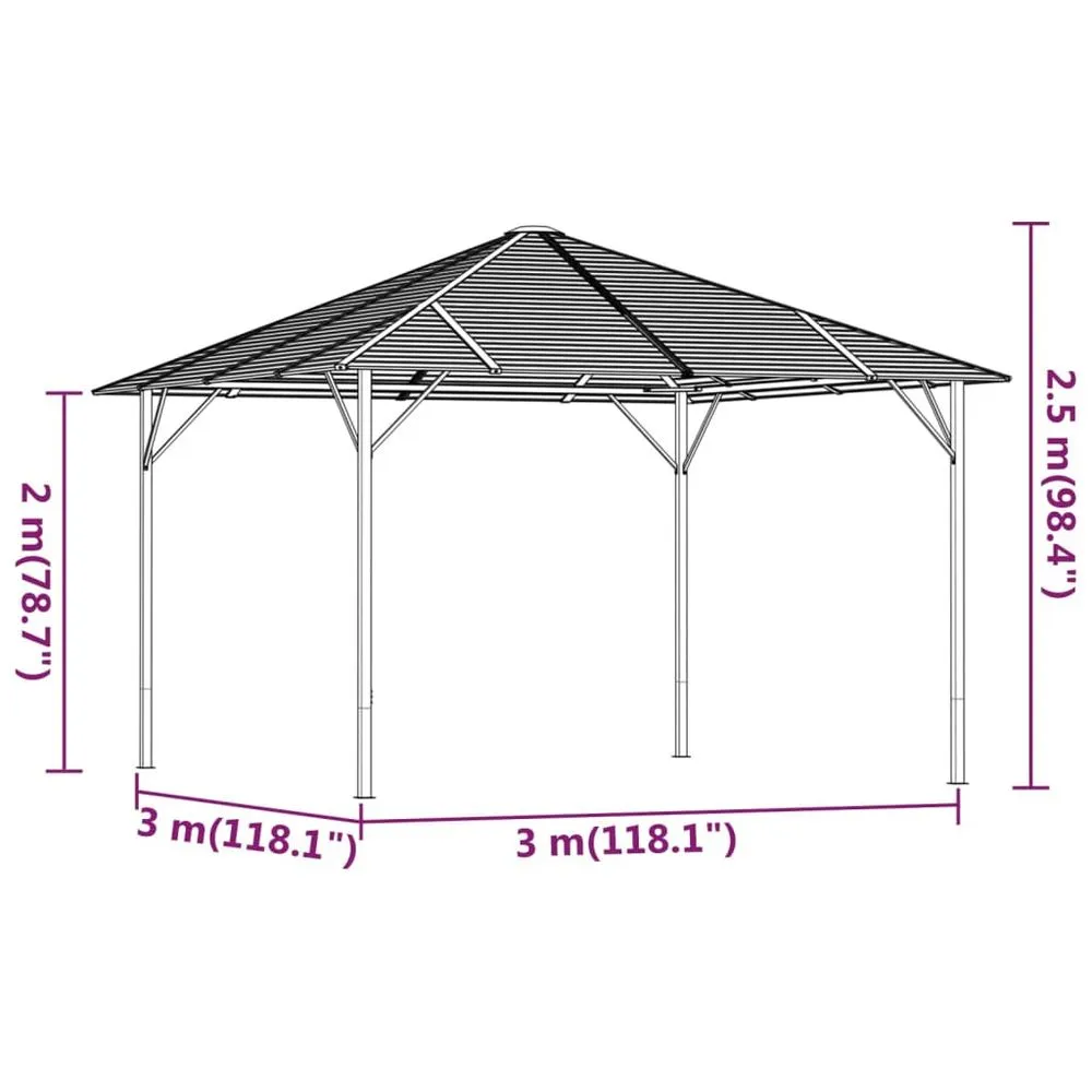 3 x 3m Gazebo with Roof Anthracite