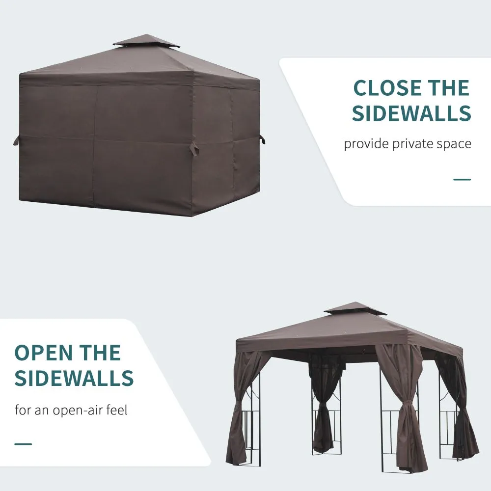 3 x 3m Gazebo W/Side Panel-Brown