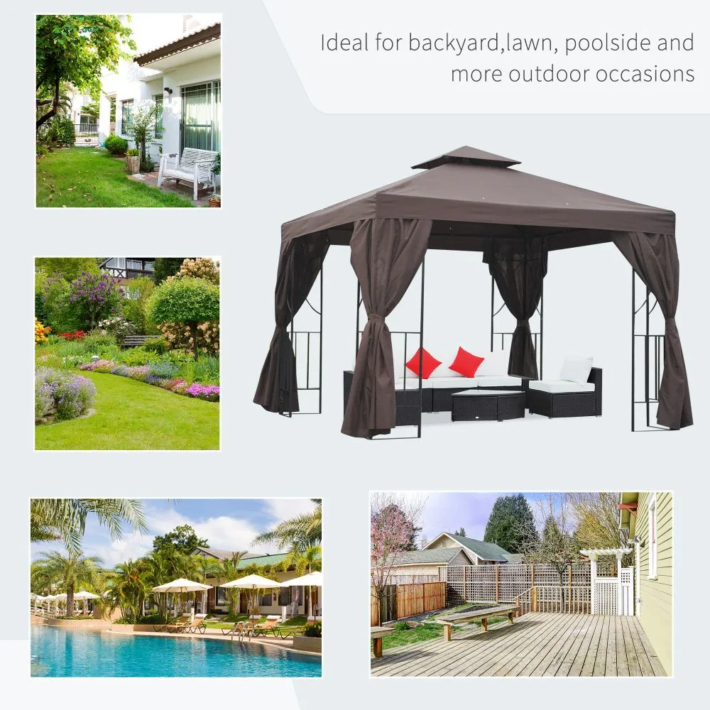 3 x 3m Gazebo W/Side Panel-Brown