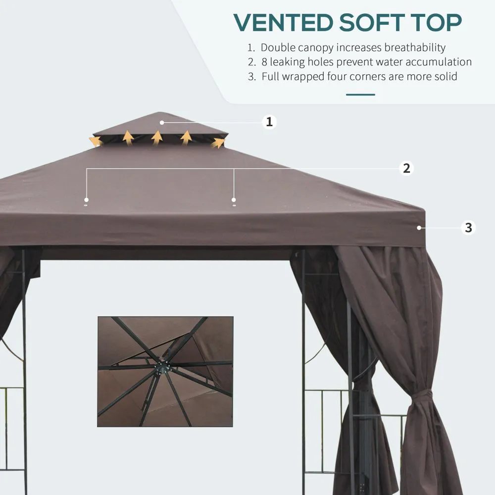 3 x 3m Gazebo W/Side Panel-Brown