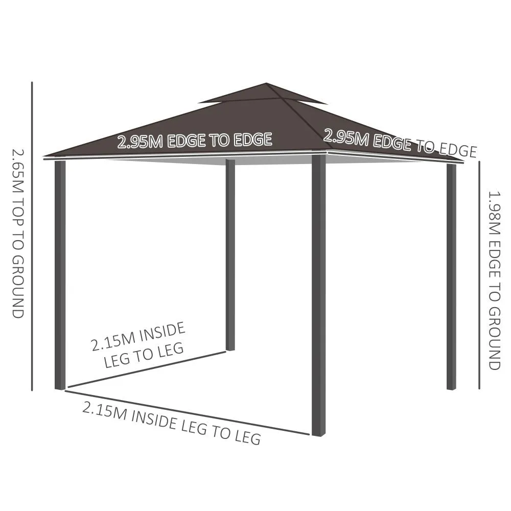 3 x 3m Gazebo W/Side Panel-Brown