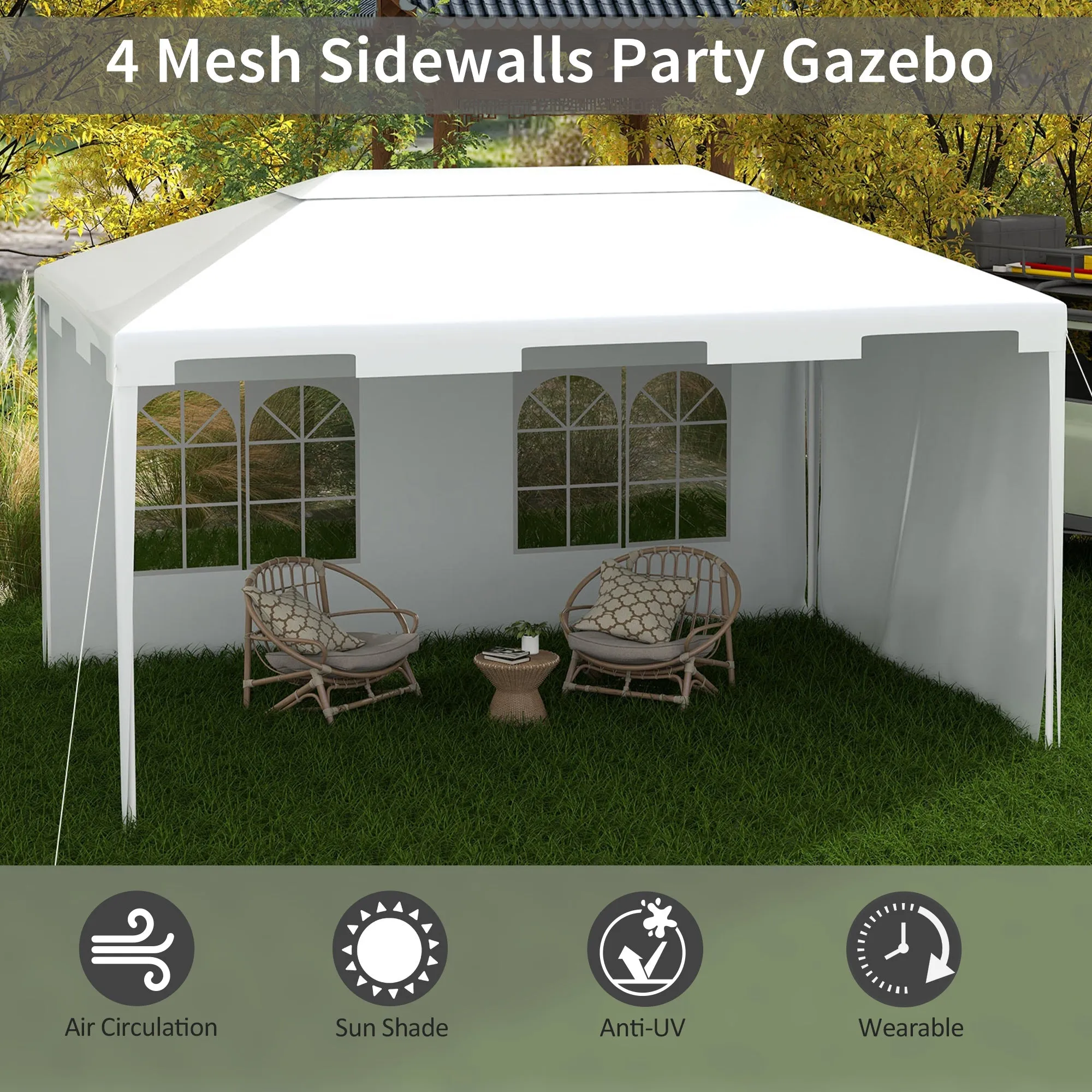 3 x 4m Half-Open Garden Gazebo