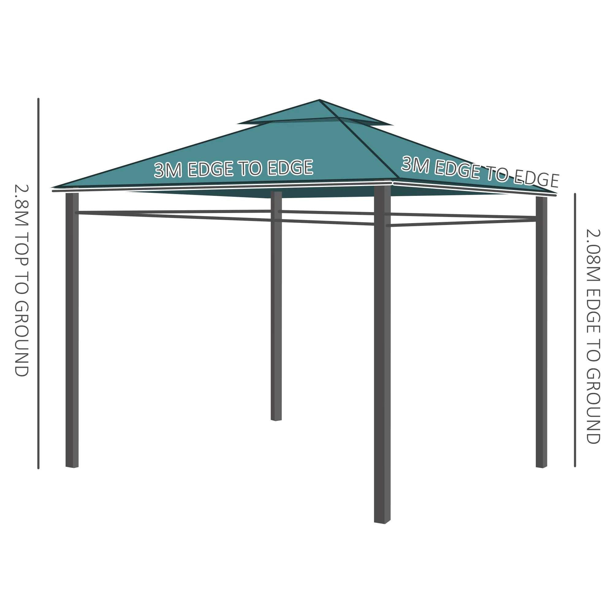 3m x3m Gazebo W/Metal Frame & Side Walls-Dark Green