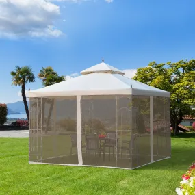 3Mx3M Garden Gazebo Double Top Outdoor Canopy Patio Event Party Wedding Tent Backyard Sun Shade with Netting - Cream White