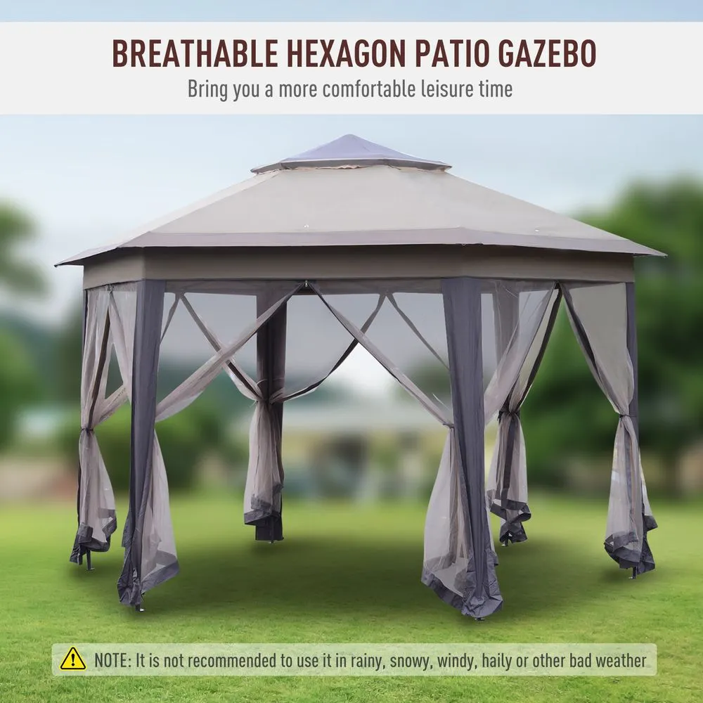 4 x 3m Metal Frame Mesh Draped 2-Tier Roof Gazebo Brown