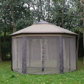 4 x 3m Metal Frame Mesh Draped 2-Tier Roof Gazebo Brown