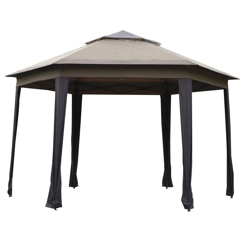 4 x 3m Metal Frame Mesh Draped 2-Tier Roof Gazebo Brown