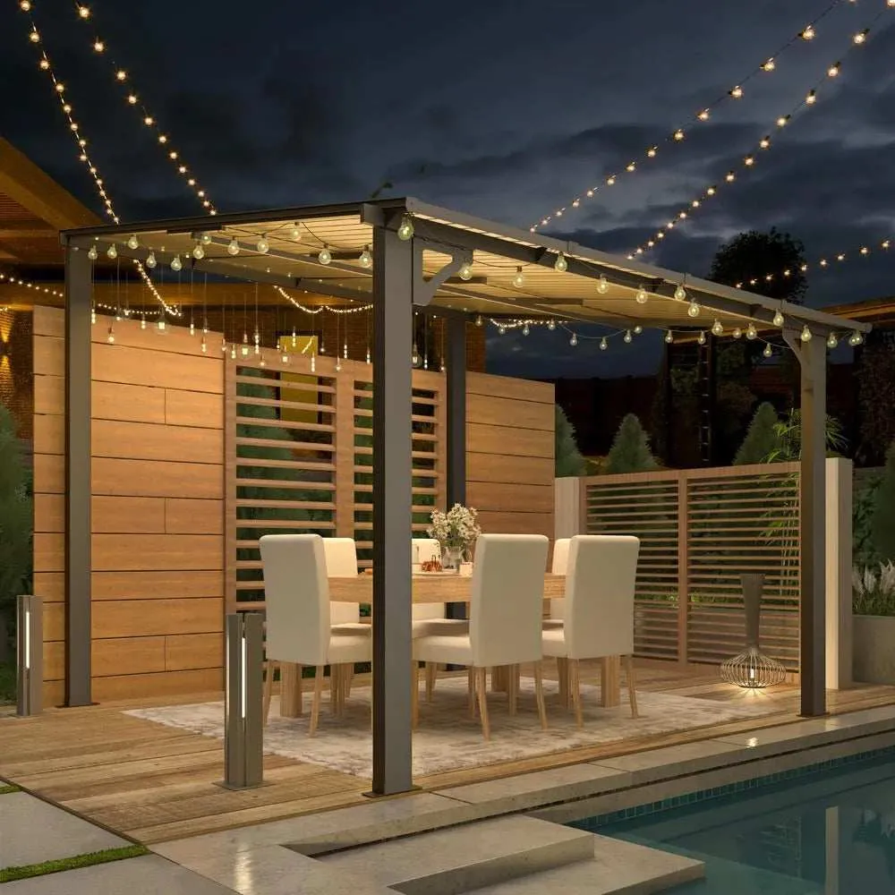 8x8 ft Small Wall-Mounted Gazebo, Metal Awning Gazebo with Sloping Roof