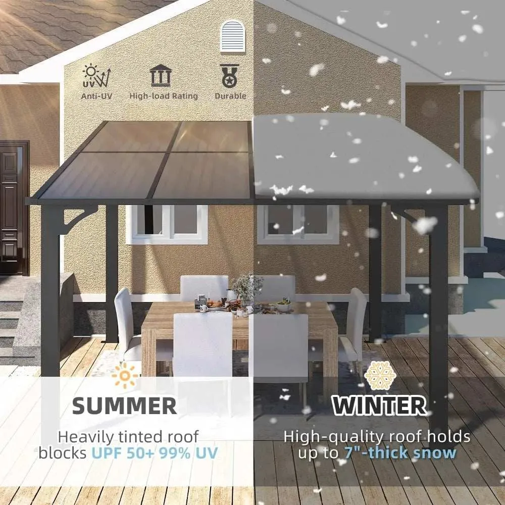 8x8 ft Small Wall-Mounted Gazebo, Metal Awning Gazebo with Sloping Roof