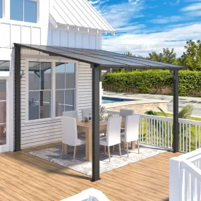 8x8 ft Small Wall-Mounted Gazebo, Metal Awning Gazebo with Sloping Roof