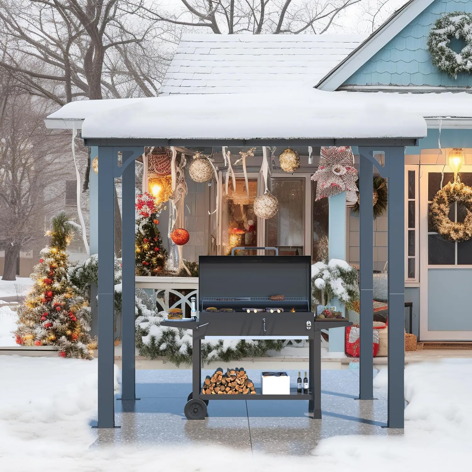 AECOJOY 8' x 5' Gazebo Outdoor Pergola for Patio, Lean to Hard Top Grill Gazebo Shelter Pergolas and Gazebos Clearance with Roof, Small Wall-Mounted Heavy Duty Awnings for Patio, Decks, Backyard