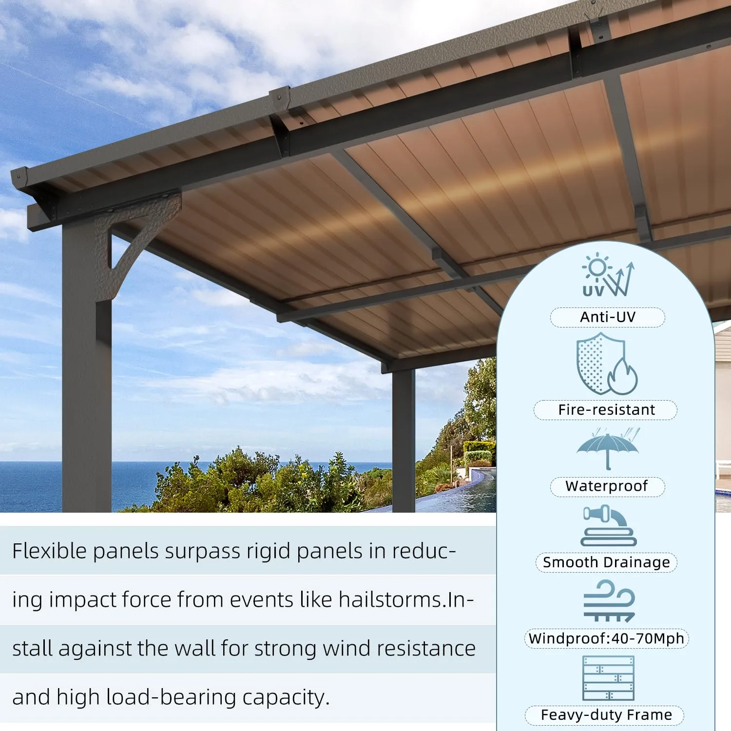AECOJOY 8' x 5' Gazebo Outdoor Pergola for Patio, Lean to Hard Top Grill Gazebo Shelter Pergolas and Gazebos Clearance with Roof, Small Wall-Mounted Heavy Duty Awnings for Patio, Decks, Backyard