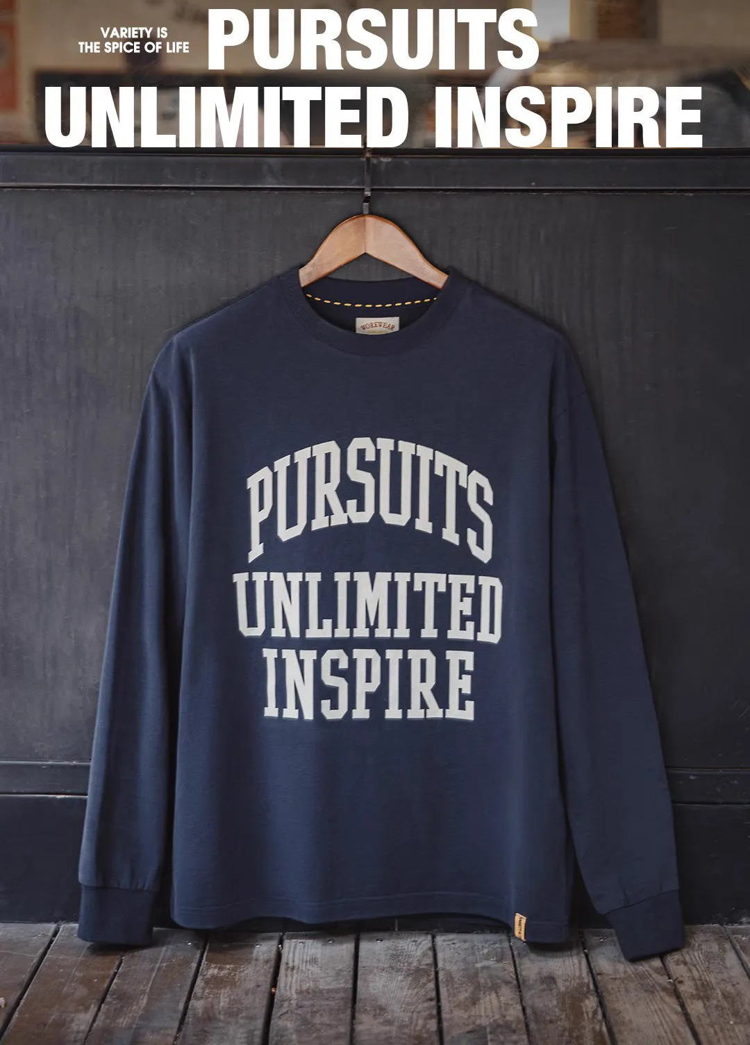 American Letter Pure Cotton Long-Sleeved Wear Brushed Men's Sweater