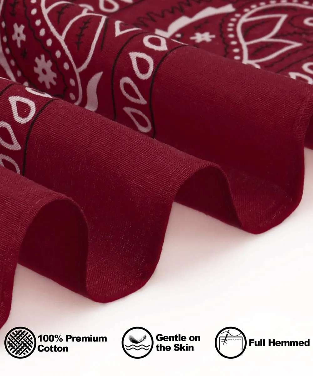 Bycc Bynn 3 Pack Pure Cotton Paisley Pattern Bandanas Square Scarf Headwear (Black   Burgundy   White)