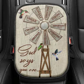 Christian Farmhouse Windmill God Says You Are Seat Box Cover, Bible Verse Car Center Console Cover, Scripture Car Interior Accessories