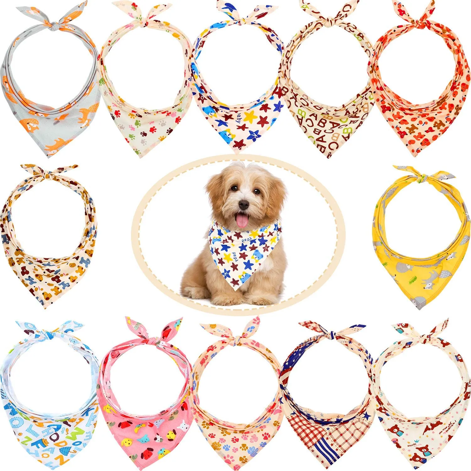 Dog Bandanas - Triangle Dog Scarf, Washable Reversible Printing