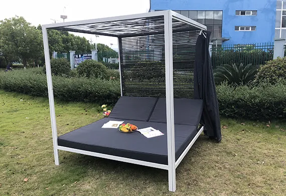 Duoyes Wicker Outdoor Patio Shade, Outdoor Gazebo in Aluminum Frame with Cushions and Curtain