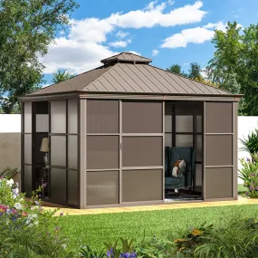 EROMMY 10X12 Florida Sunroom for Backyard Greenhouse with Sliding Door – Brown