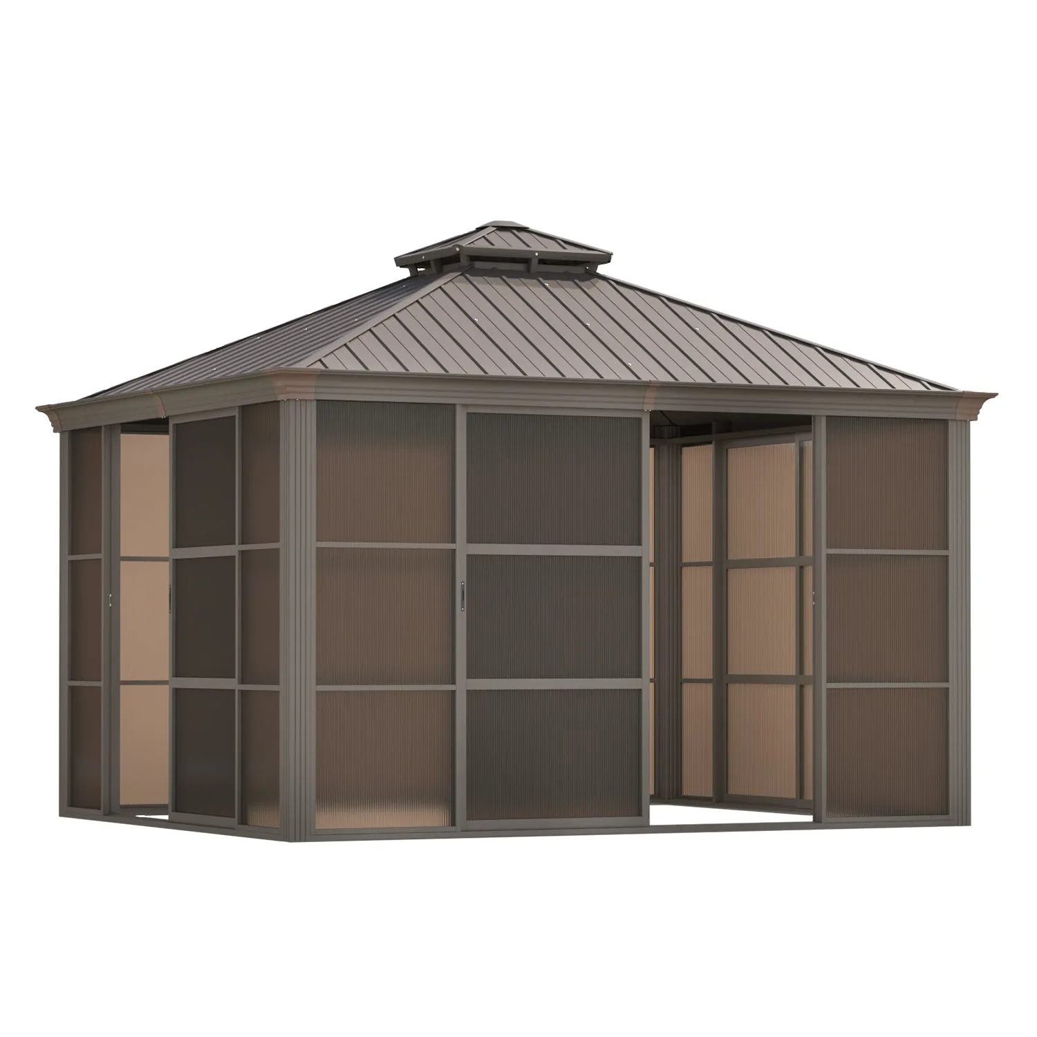 EROMMY 10X12 Florida Sunroom for Backyard Greenhouse with Sliding Door – Brown
