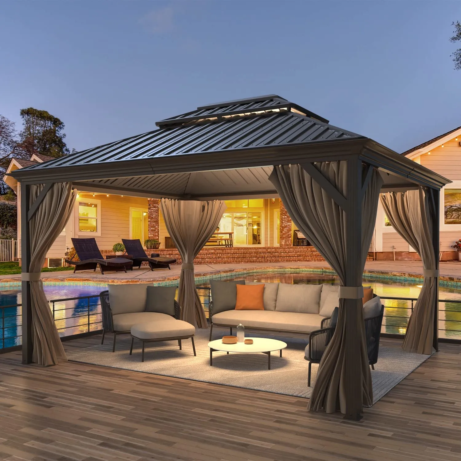 EROMMY 12X14 Hardtop Gazebo with Canopy for Poolside and Outdoor