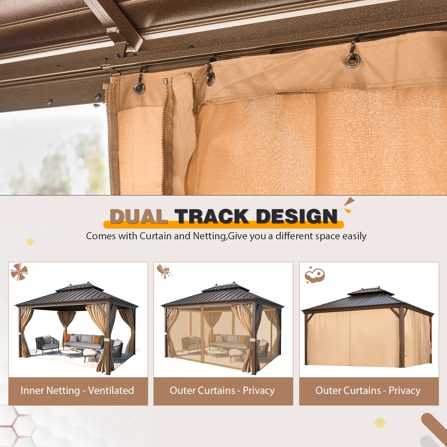 EROMMY 12X14 Hardtop Gazebo with Canopy for Poolside and Outdoor