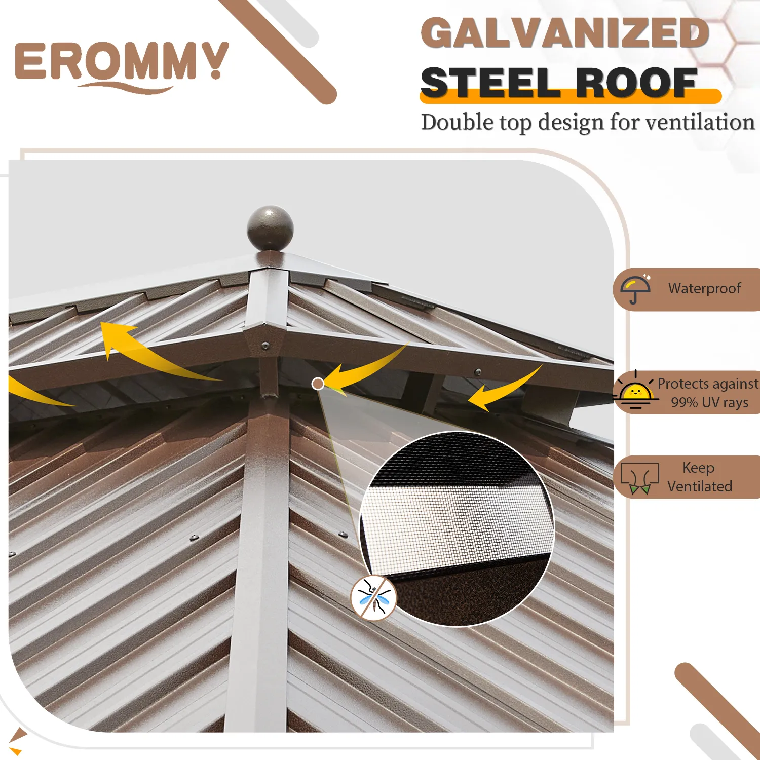 EROMMY 12X14 Hardtop Gazebo with Canopy for Poolside and Outdoor