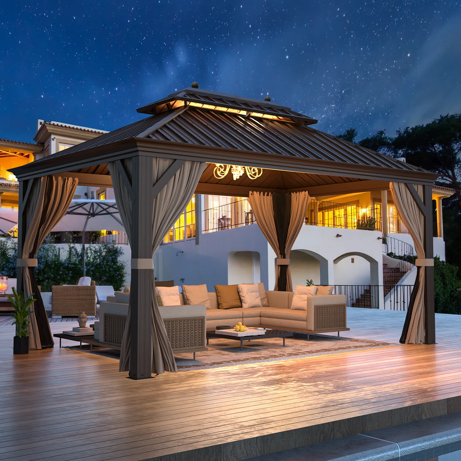 EROMMY 12X14 Hardtop Gazebo with Canopy for Poolside and Outdoor