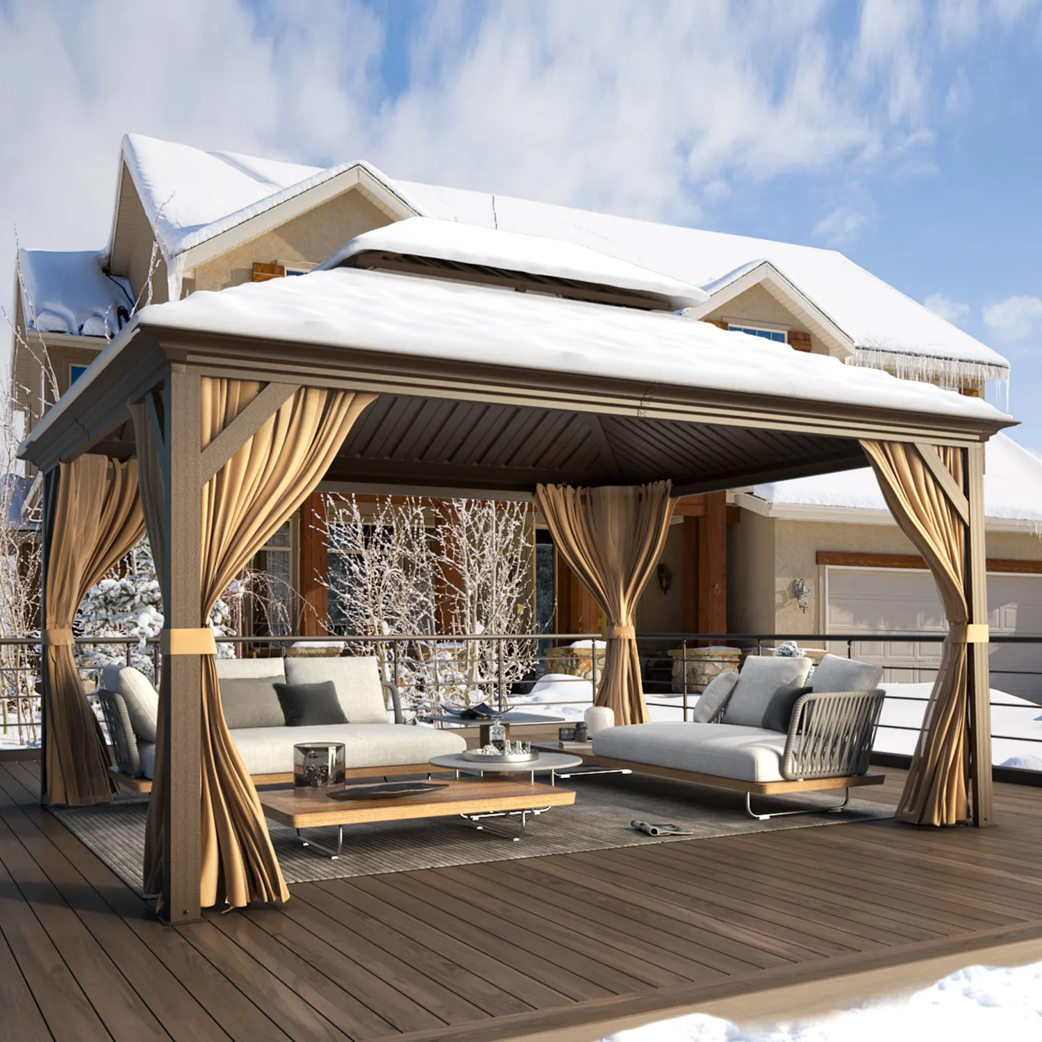 EROMMY 12X14 Hardtop Gazebo with Canopy for Poolside and Outdoor