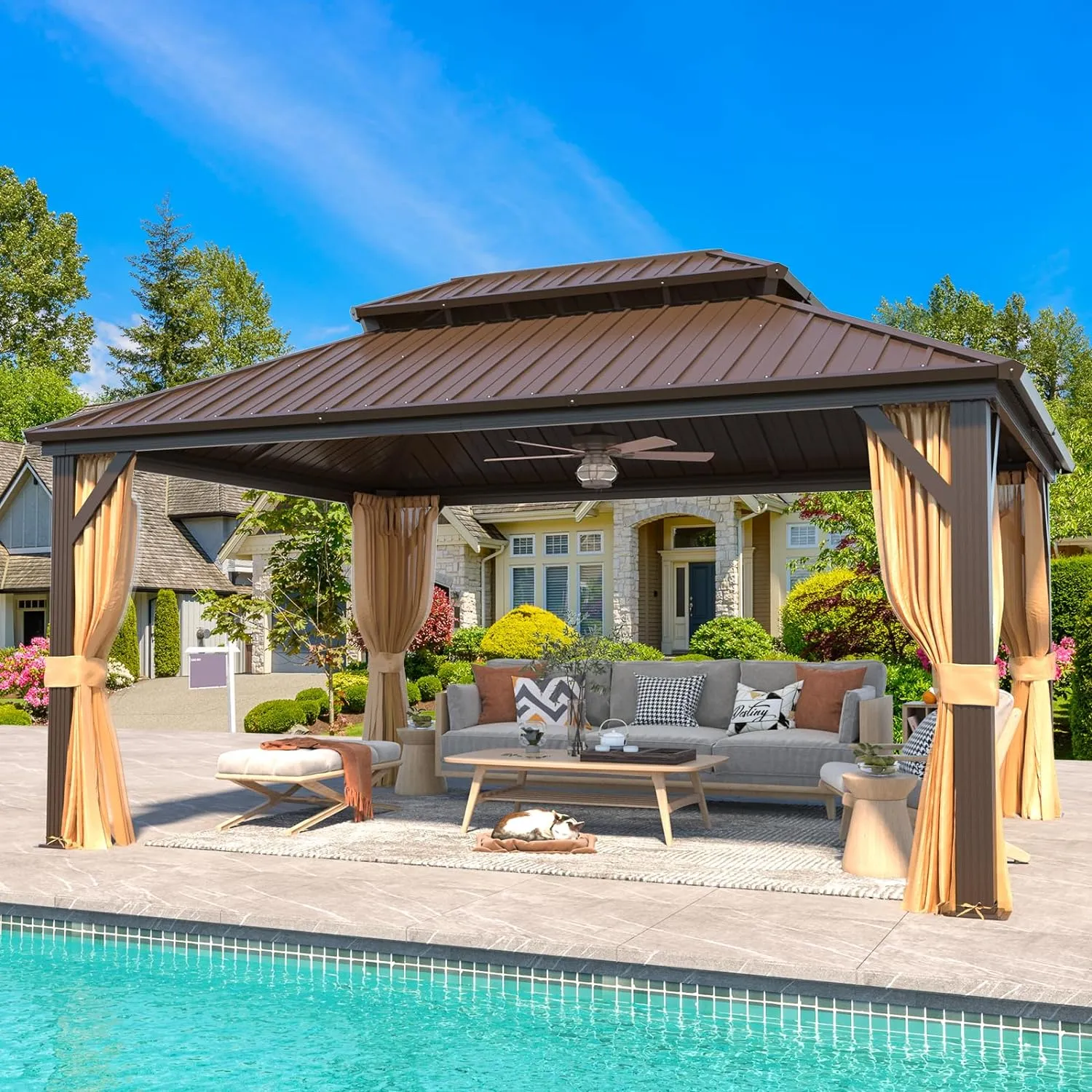 EROMMY 12X16 Hardtop Gazebo with Netting for Outdoor