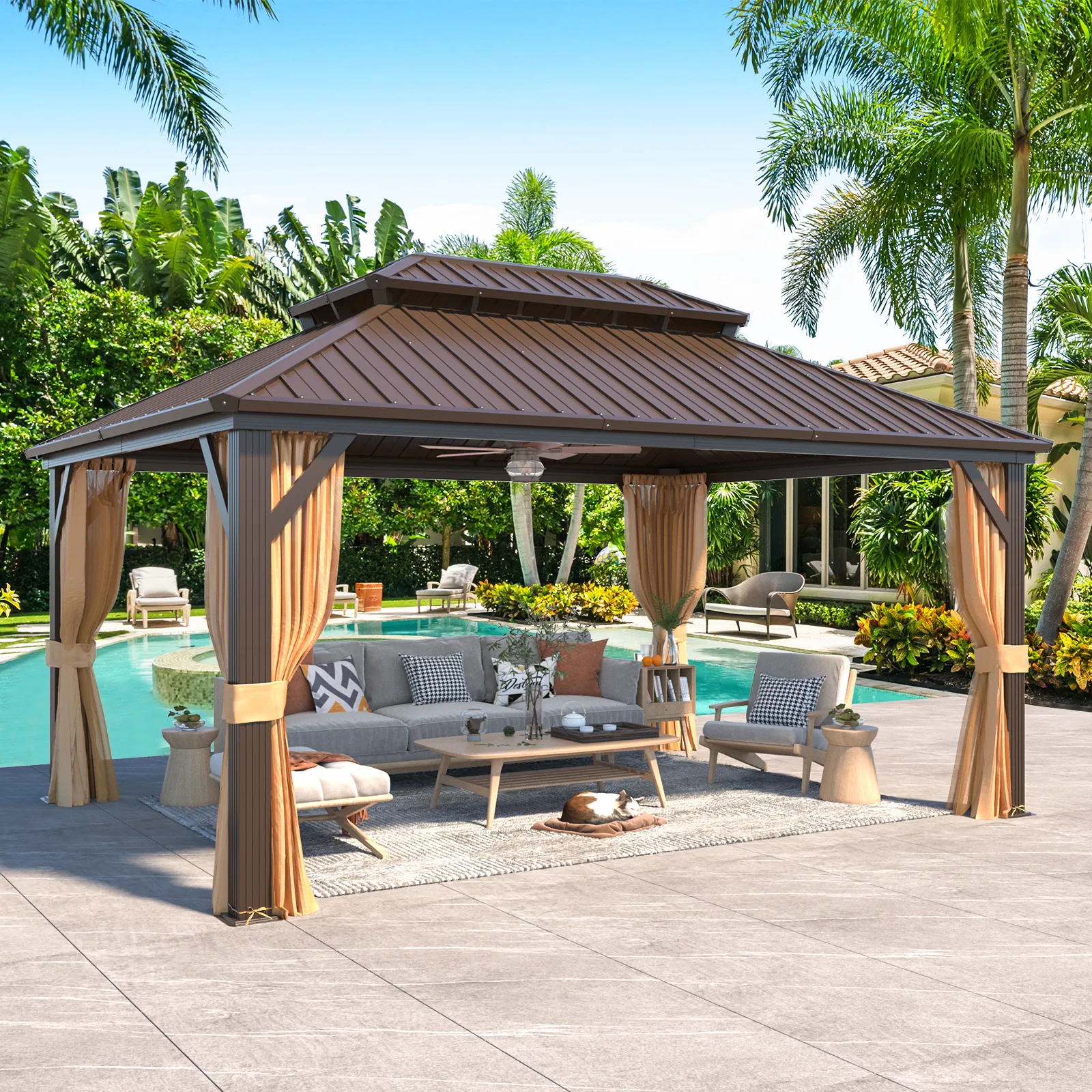 EROMMY 12X16 Hardtop Gazebo with Netting for Outdoor