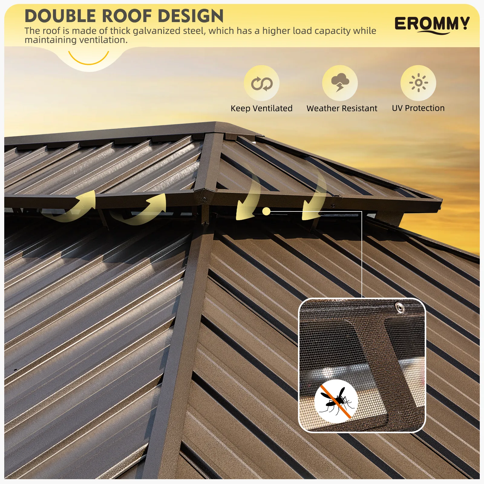 EROMMY 12X16 Hardtop Gazebo with Netting for Outdoor