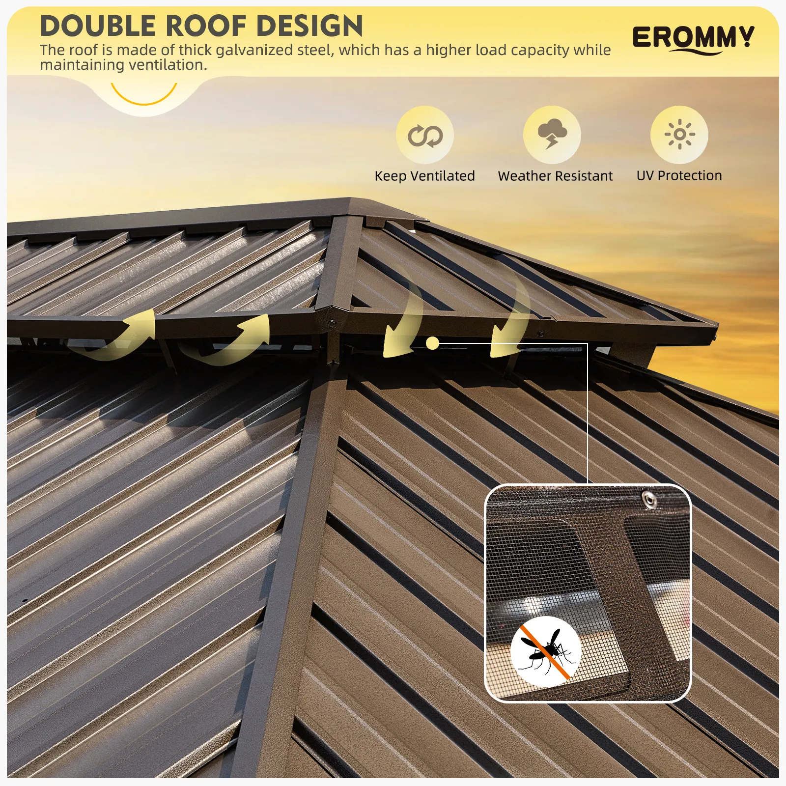 EROMMY 12X20 Hardtop Grill Gazebo with Netting and Sides