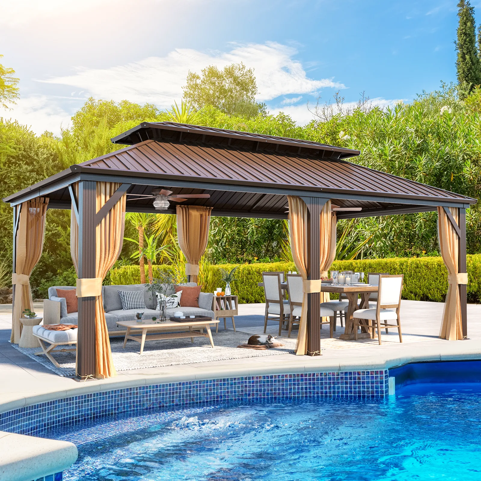 EROMMY 12X20 Hardtop Grill Gazebo with Netting and Sides