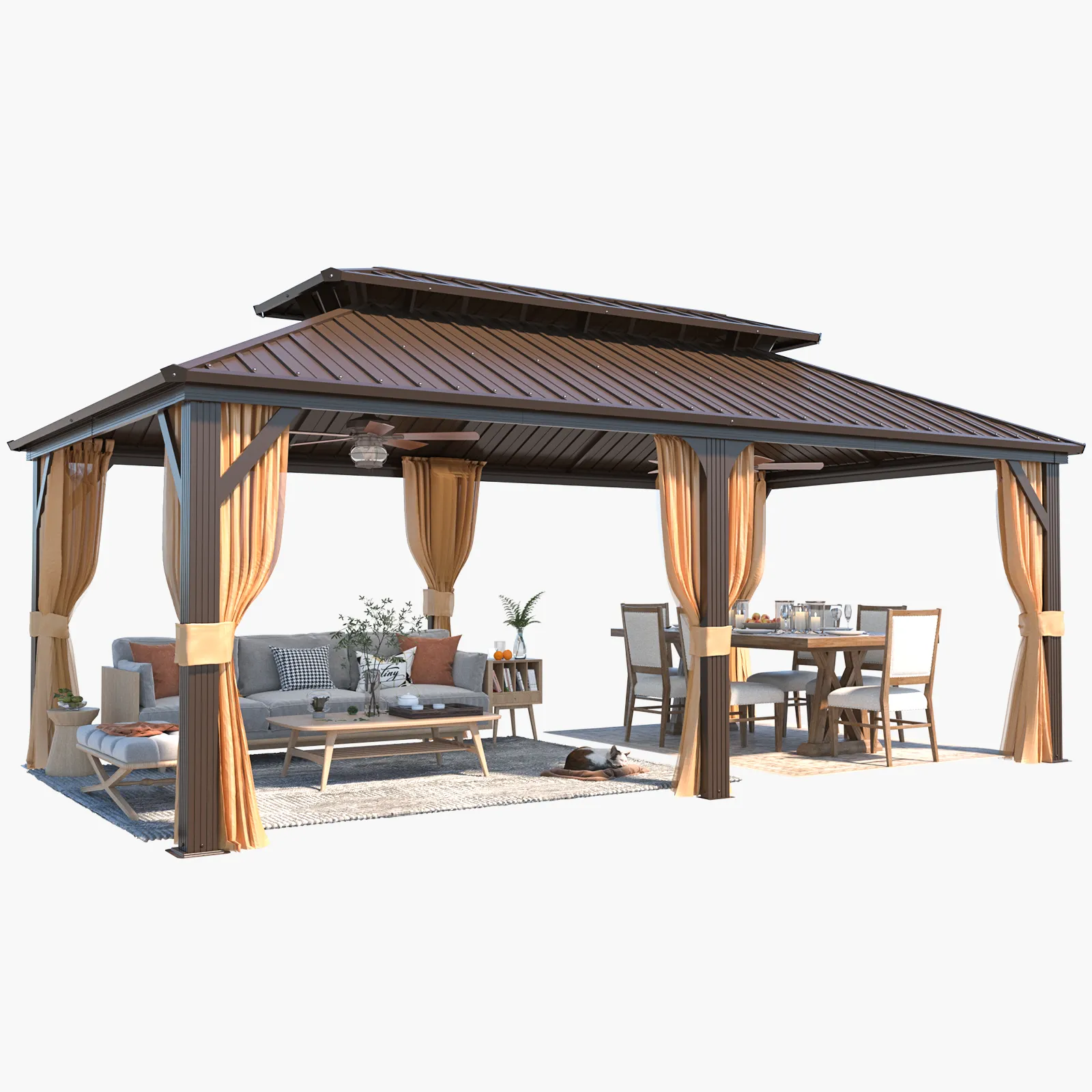 EROMMY 12X20 Hardtop Grill Gazebo with Netting and Sides