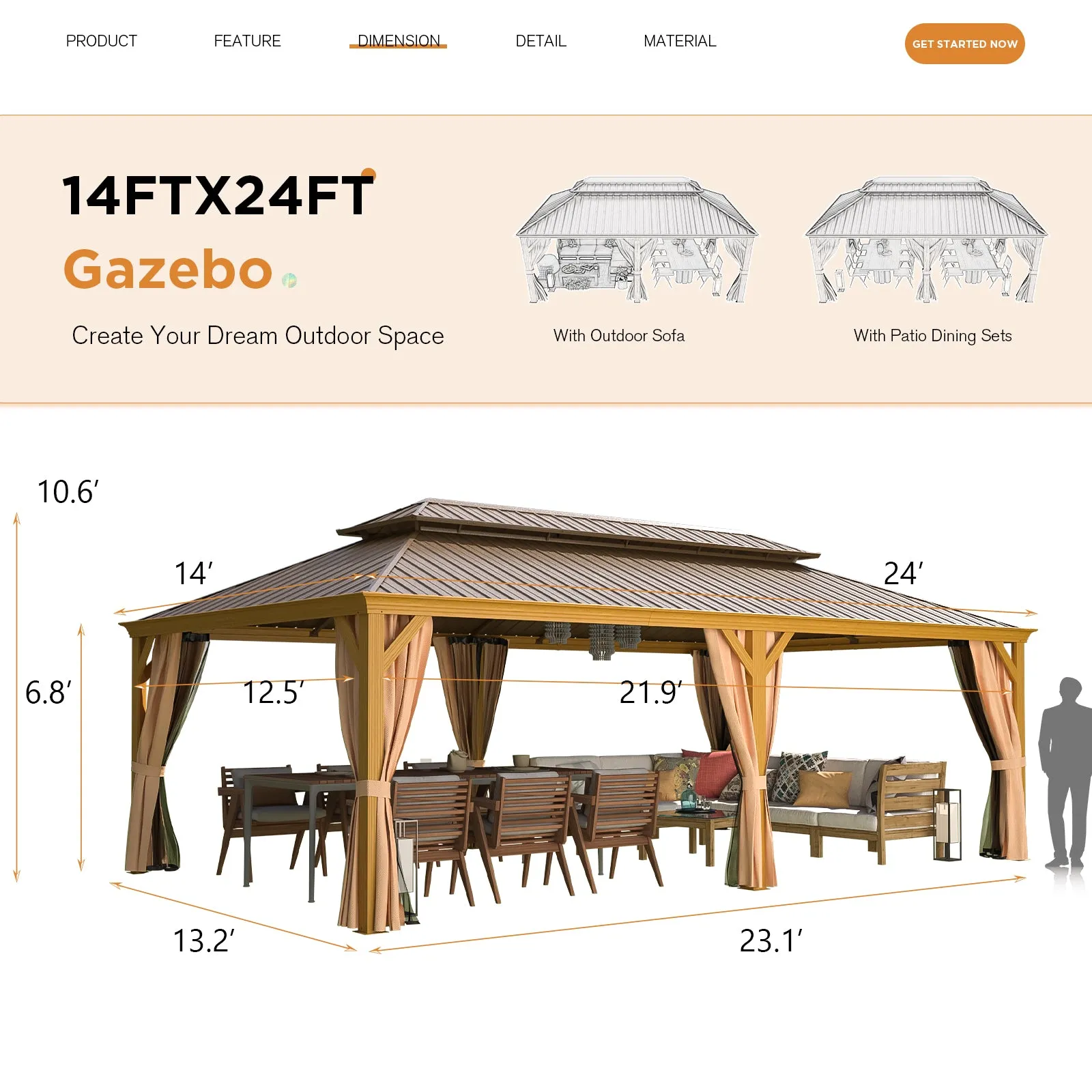 EROMMY 14X24 Outdoor Bar Gazebo with Canopy for Patio