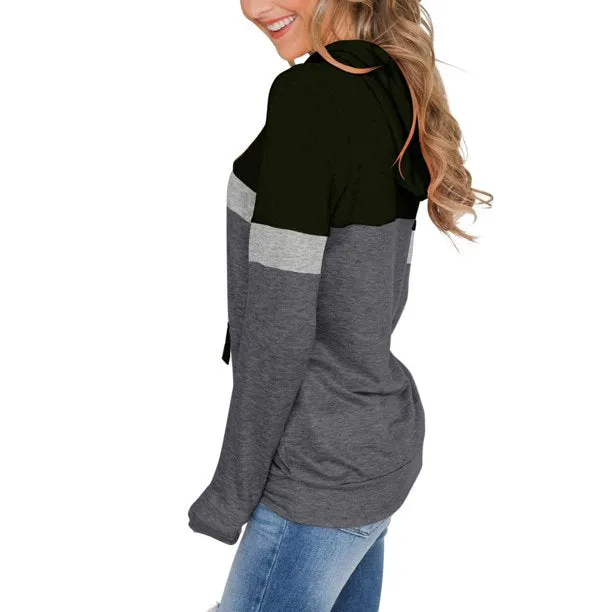 Fantaslook Womens Casual Color Block Hoodies Tops Long Sleeve Drawstring Pullover Sweatshirts with Pocket